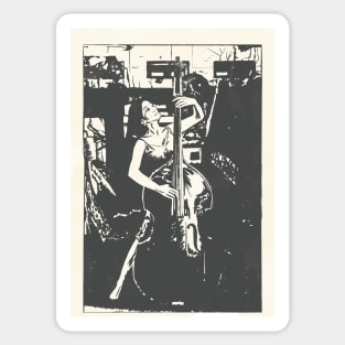 Double Bass time blues black and white Linoprint Sticker